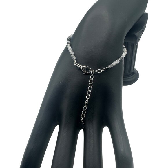 Clear Quartz Beaded Bracelet Adjustable Chain Dainty Handmade Jewelry - Picture 4 of 6